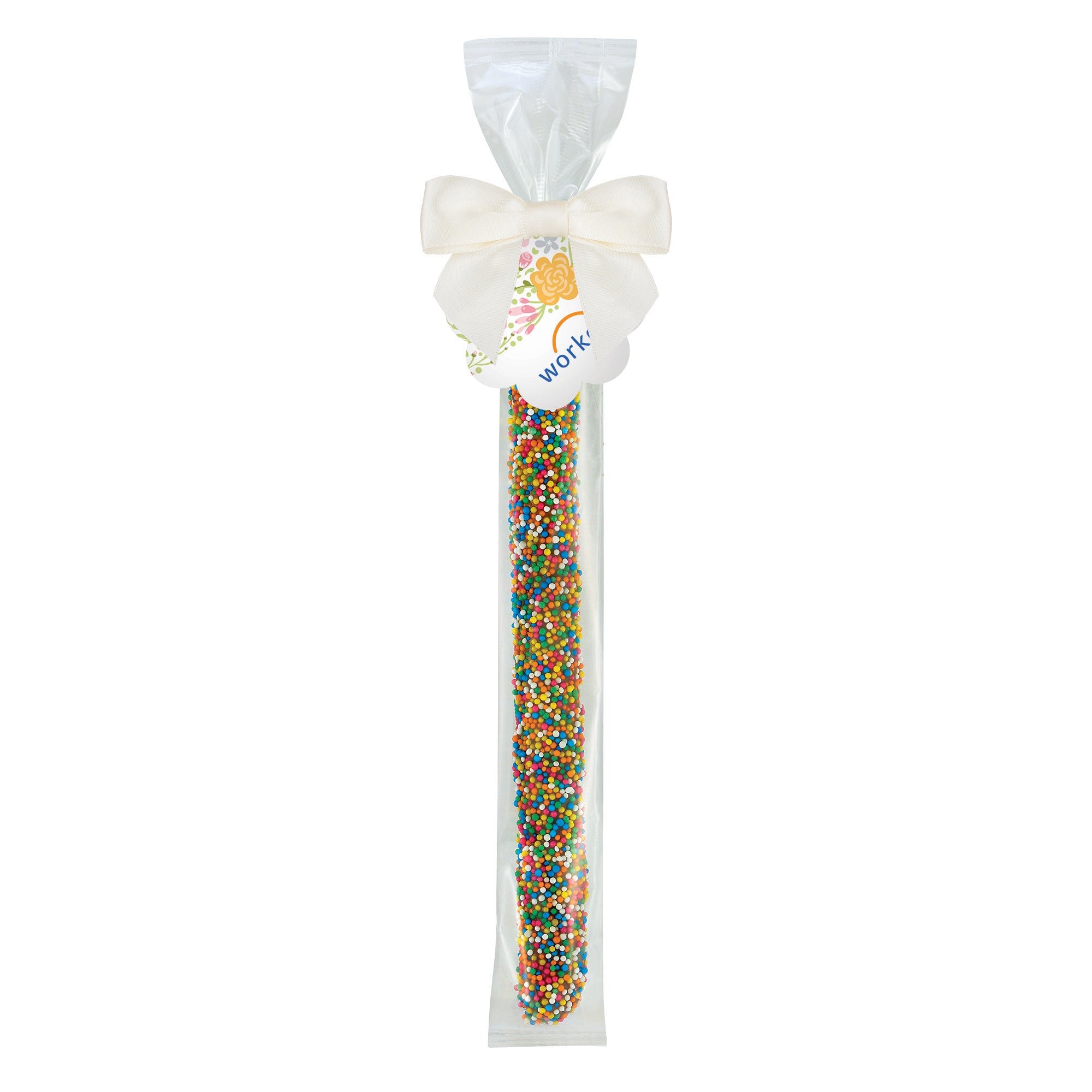 Individually Wrapped Chocolate Covered Pretzel Rod with Spring Mix Nonpareils