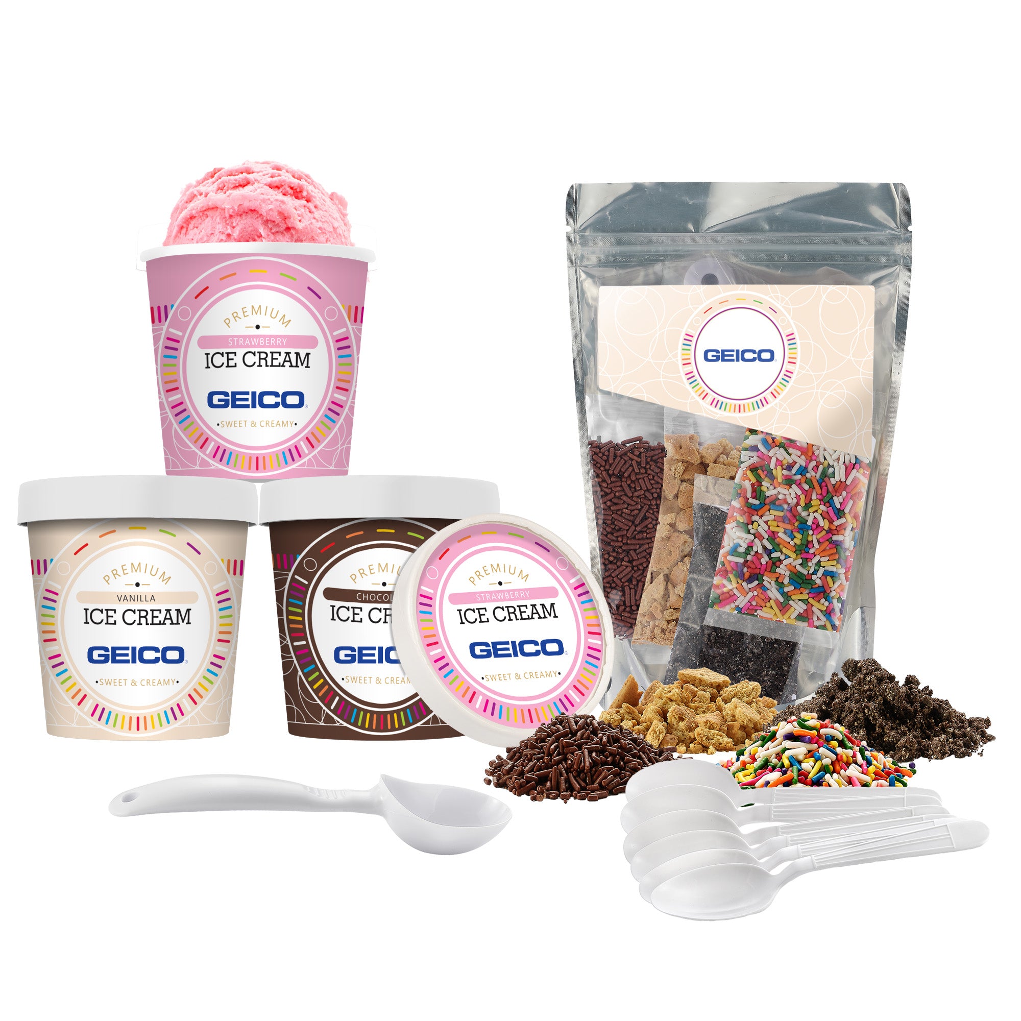 Handcrafted Ice Cream with Ice Cream Topping Kit - 3 Pint Bundle