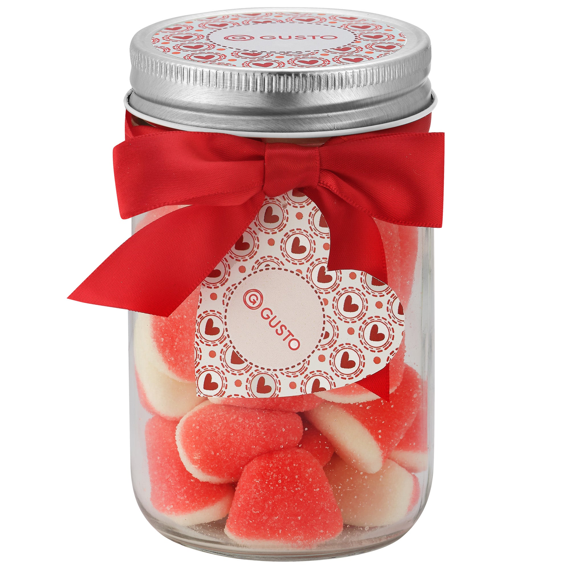 12 oz. Mason Jar with Candy Confections with strawberry puffs